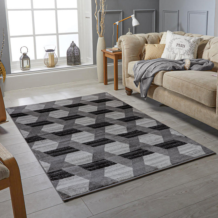 Corrigan Studio Ybarra Dhurrie Black/Grey/White Rug Wayfair.co.uk